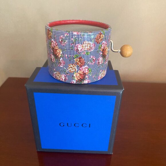 EUC Gucci Handcrank Music Box Plaid Floral Pattern with Gucci Original Gift Box - Picture 1 of 3